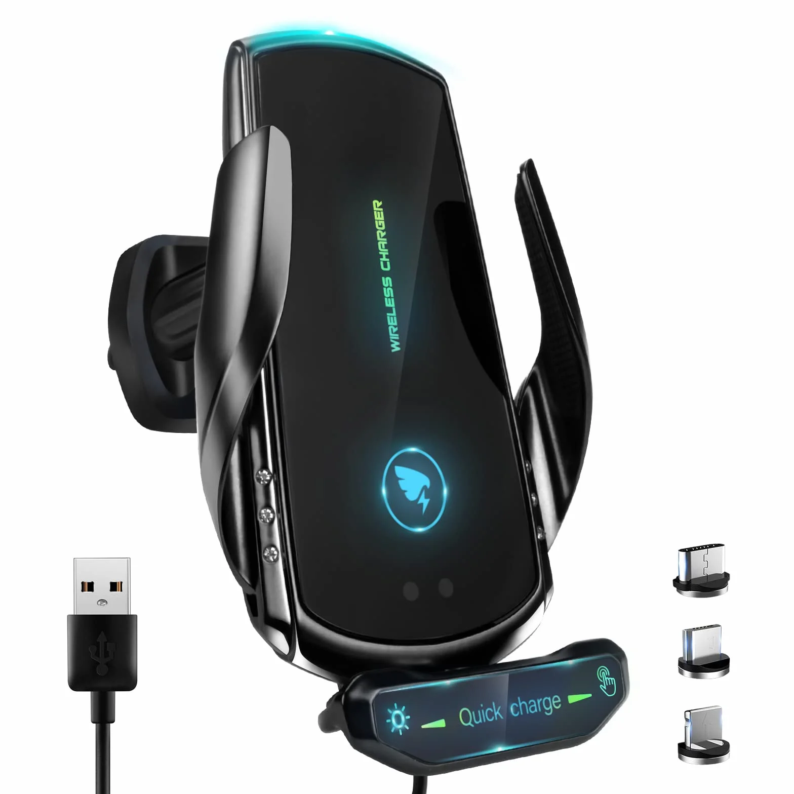 15W Handyhalterung Auto mit Ladefunktion,【induktiver Schalter】 Qi Induktive Ladestation Auto Kfz Ladegerät Zubehör Wireless Charger Car für jedes Mobiltelefon (Schwarz)