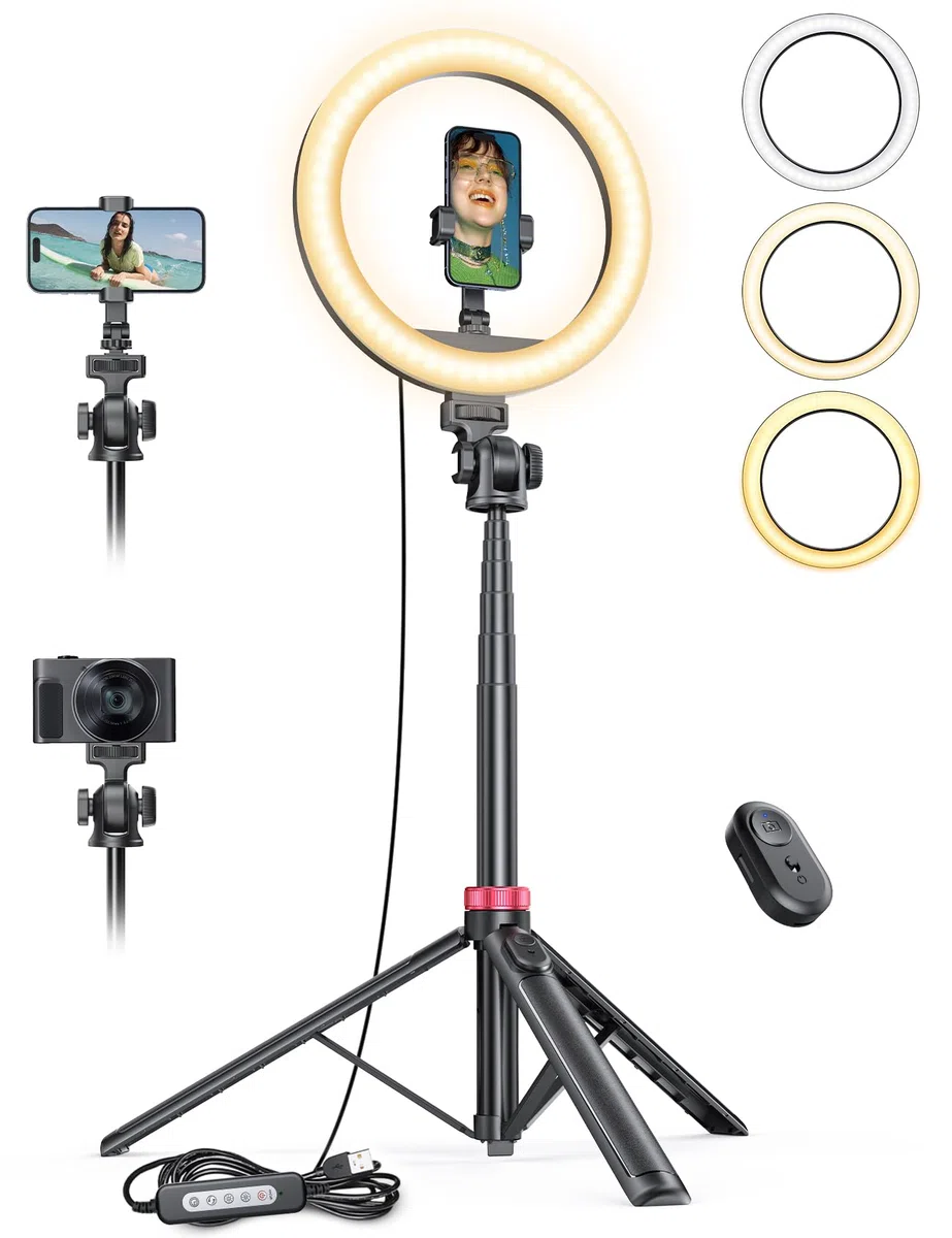10,2" Dimmbares Ringlicht mit 75 Zoll hohem Aluminium-Stativ, Flimmerfreies LED-Make-up-Licht/Cold-Shoe-Schnellmontagehalterung, Ringlicht für Handy, TikTok/Live-Stream, Videoaufnahmen