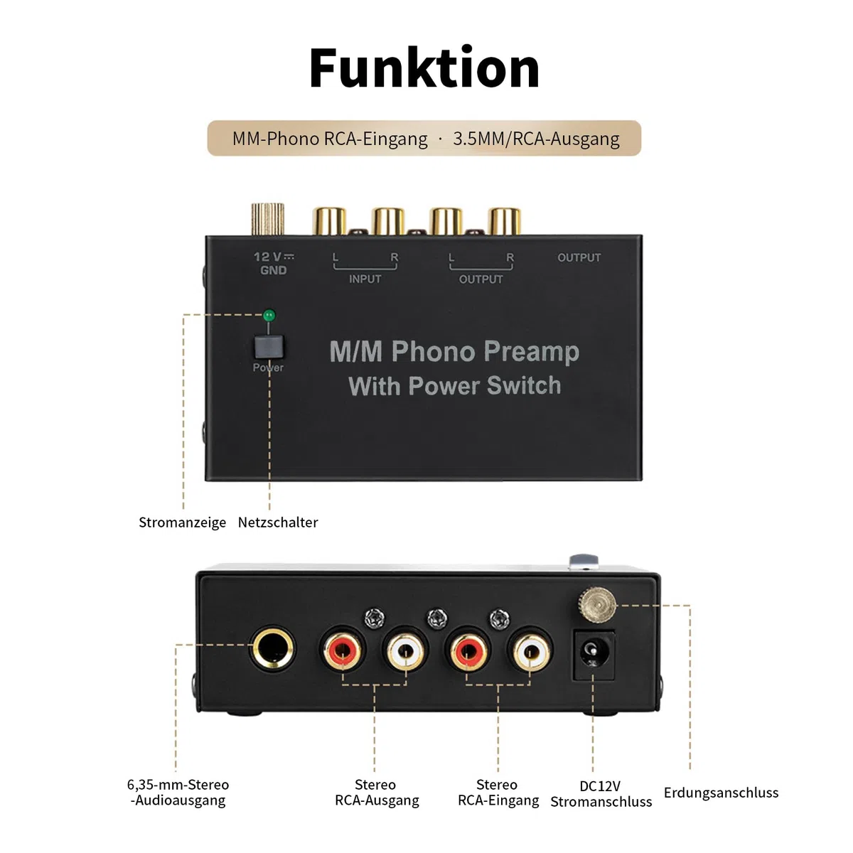 Magicbox Phono Vorverstärker Pro | RIAA-MM Vorverstärker mit 92dB SNR, RCA/TRS/Klinke & Plug-and-Play – Für Audio-Technica/Sony/Vintage