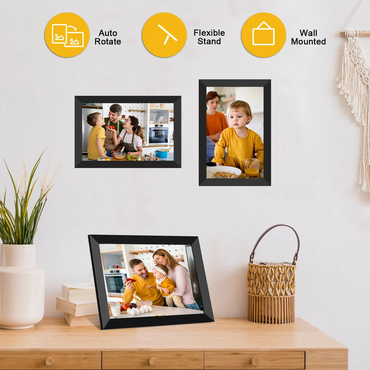 Digitaler Bilderrahmen WiFi 10,1 Zoll 1280x800 IPS LCD Touchscreen 32GB Speicher Frameo App Schwarz