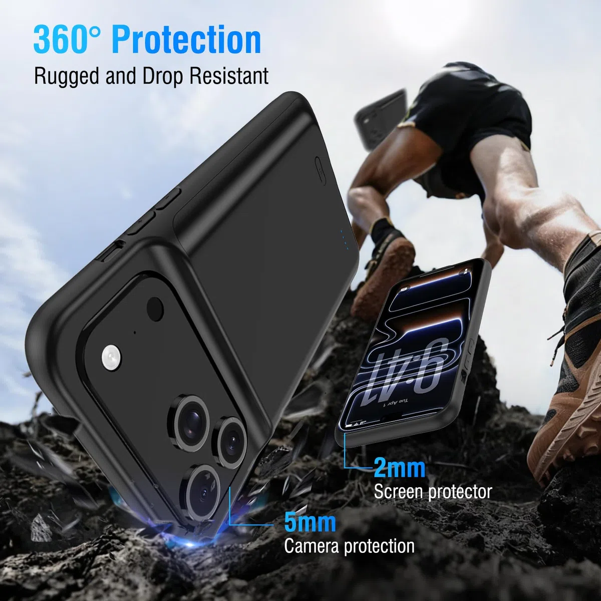 Akkuhülle für iPhone 17 Pro Max(6.9"), 8500mAh Tragbares Ladegerät iPhone Ultradünn Erweiterter Akku Hülle Telefonladegerät und Schutzhülle mit Ladefunktion für iPhone 17 Pro Max- Schwarz