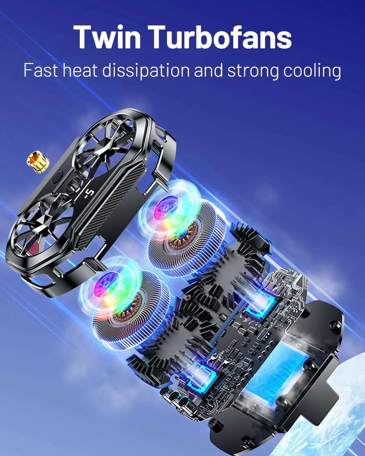 Handy-Kühler, Kühler mit LED-Temperaturanzeige, Handy-Kühlergehäuse für Live Streaming für Verschiedene Telefonhalter, Geeignet für Smartphones von 4,5 bis 7 Zoll
