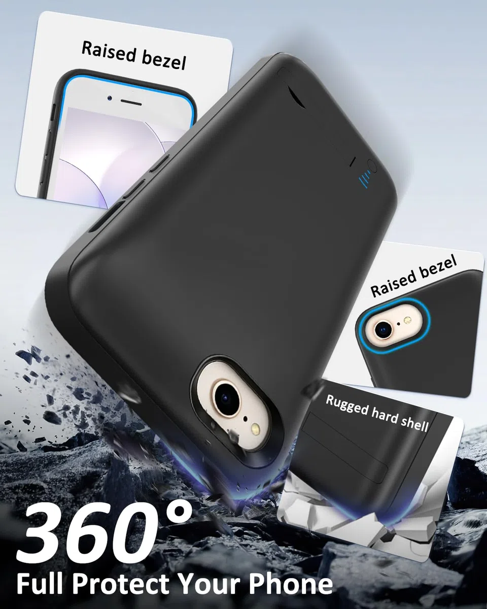 Akkuhülle für iPhone 8/7/6S/6/SE 2020(4.7",6000mAh), Schlanke Wiederaufladbare Erweiterte Ladehülle, Tragbare Schutzhülle mit Akku Hülle für iPhone SE 2020/7/6S/6/8/2022