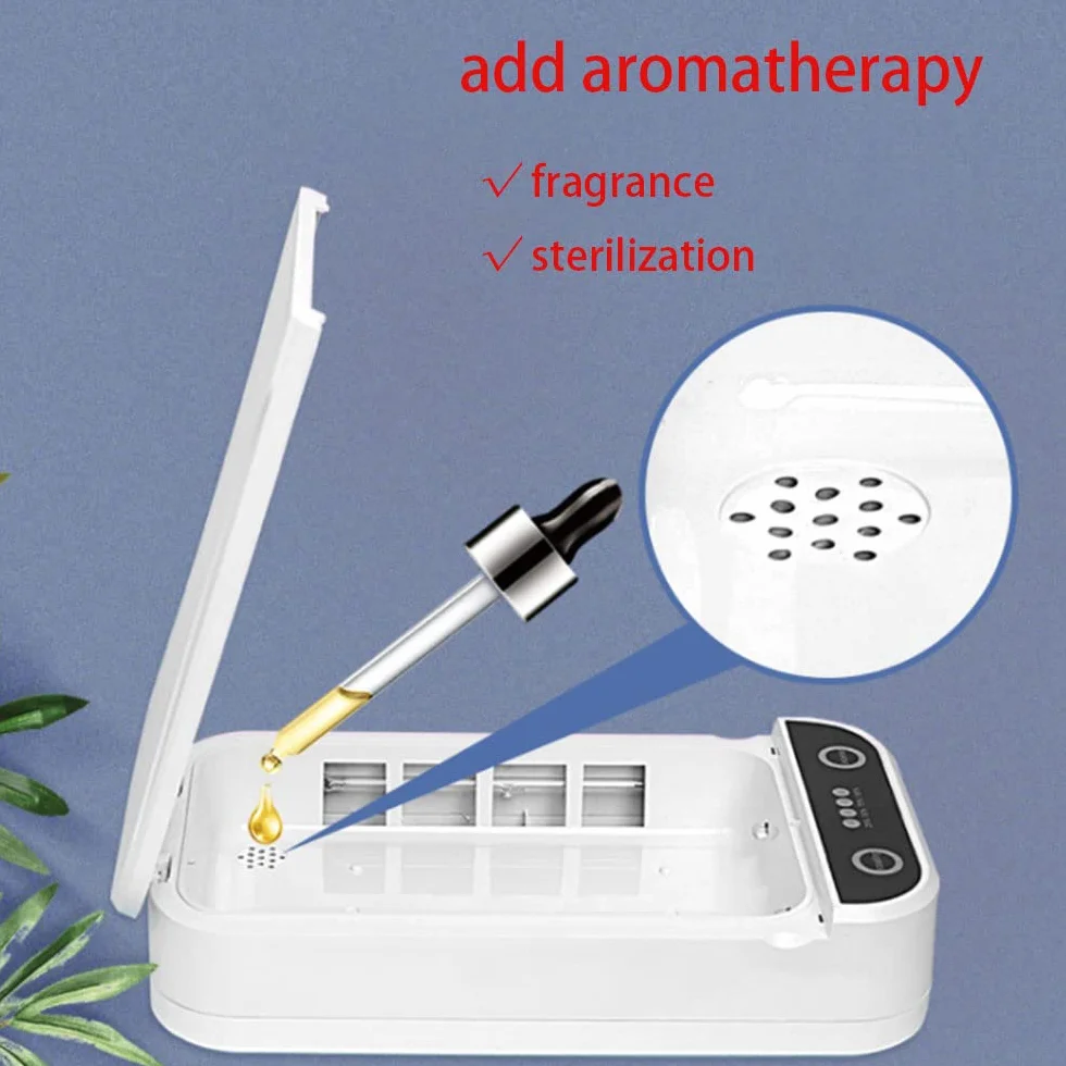 TopHomer UV Licht Desinfektionsmittel Box, Multifunktionale Handy Schlüssel Maske Reinigungsbox, Aromatherapie Funktion, USB Aufladen, Weiß