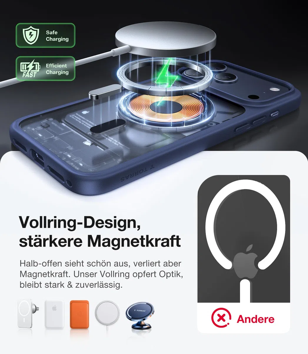 TORRAS Guardian-Mag für iPhone 17 Pro Hülle für MagSafe (Zertifizierte Militärschutz und Magnetkraft) Handyhülle iPhone 17 Pro Case Extrem Haltbarkeit Hülle Stoßfest Kratzfest Cover, Matt Blau