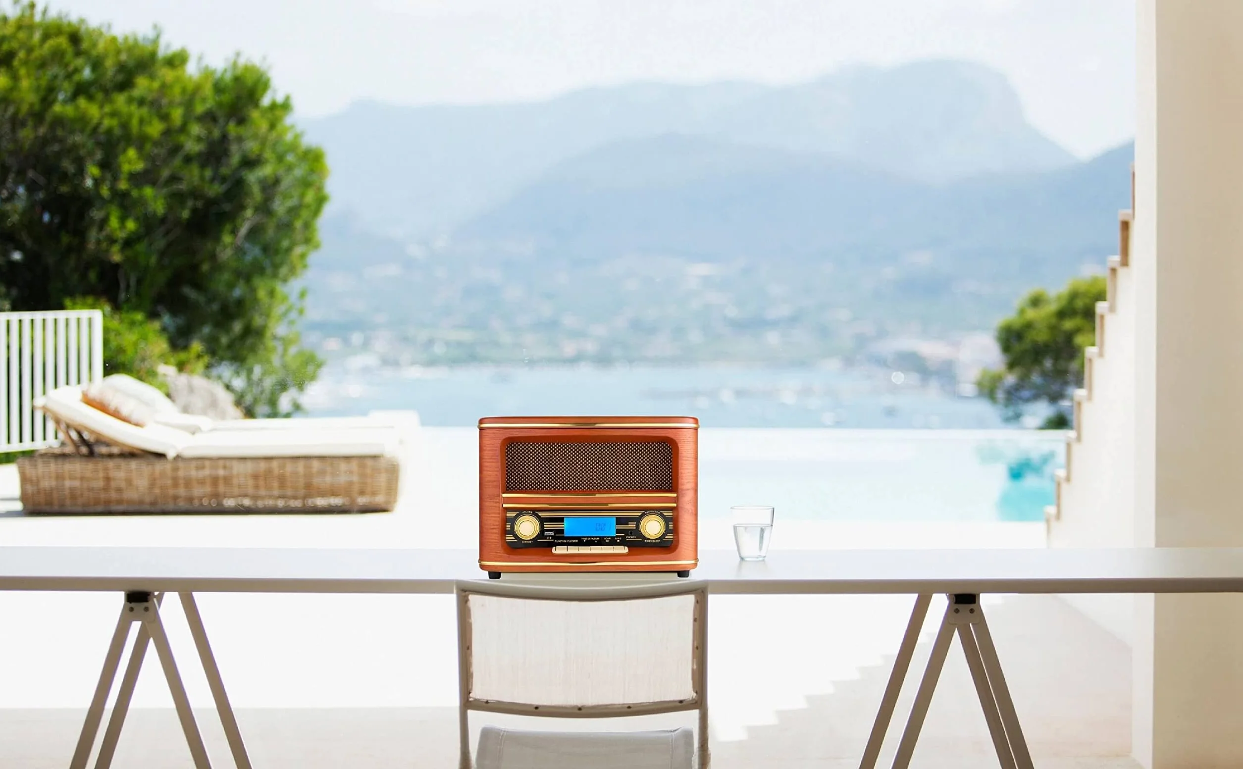 Nostalgie Kompaktanlage | Bluetooth | LCD Display | Retro Radio Holz mit CD Player | USB | Musikanlage Retro Style | Stereoanlage | Fernbedienung | Küchenradio | Vintage Optik |