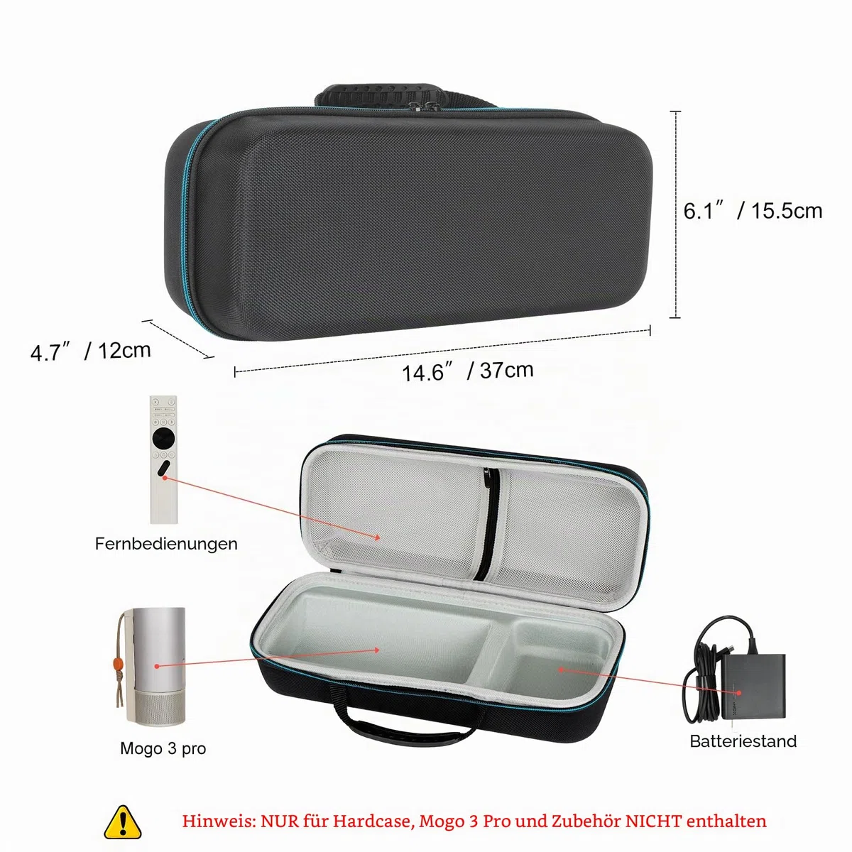 XINGFUDAO Harte Tragetasche für XGIMI MoGo 3 Pro 1080P Projektor, Unterstützt die Aufbewahrung von Ladegeräten, Fernbedienungen und Zubehör, wasserdichte Tasche für Tragbaren Projektor, Schwarz