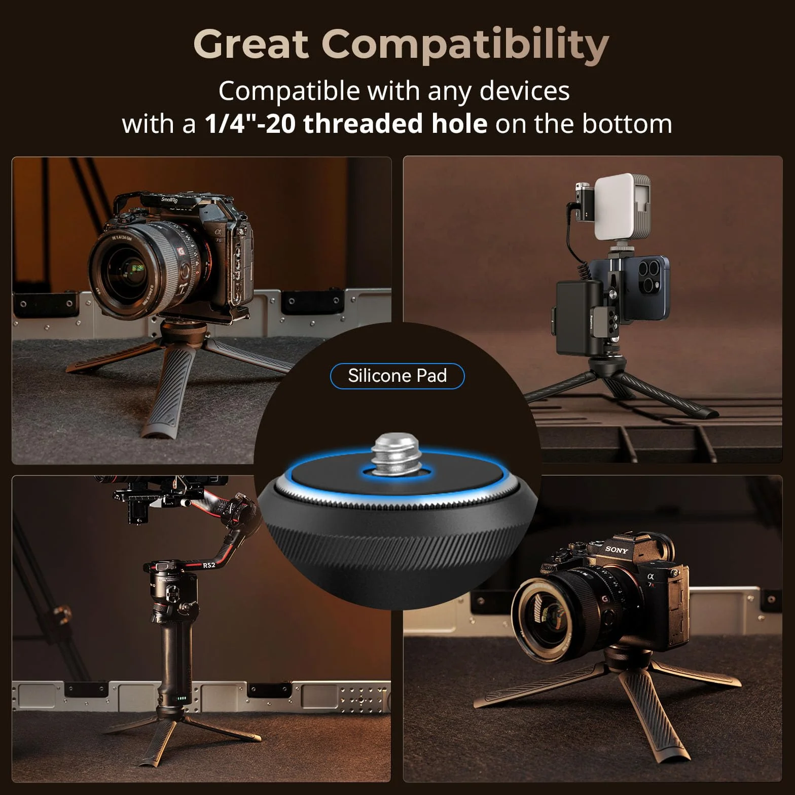 SMALLRIG Mini-Stativ mit Schnellverschluss, universell kompatibel mit 1/4"-20 Schraubenhalterung, für Stabilisatoren, Kamera, Käfig – 4117