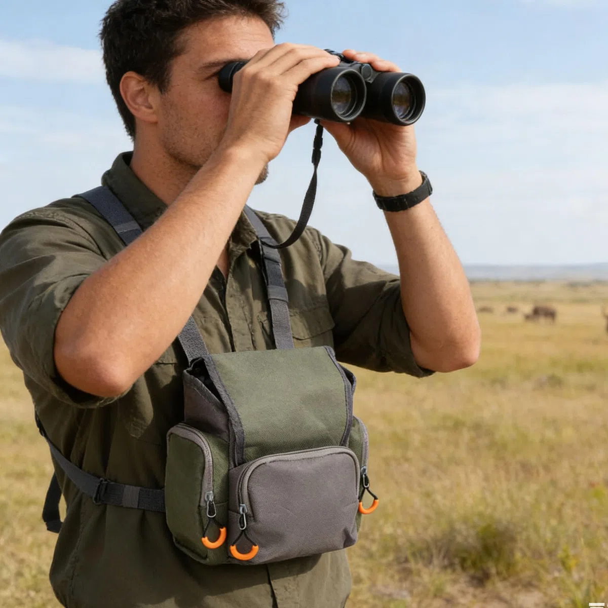 POENVFPO Outdoor-Brusttasche, Fernglas-Gurt-Brusttasche, Bino-Tasche mit Regenschutz, für Entfernungsmesser Im Freien