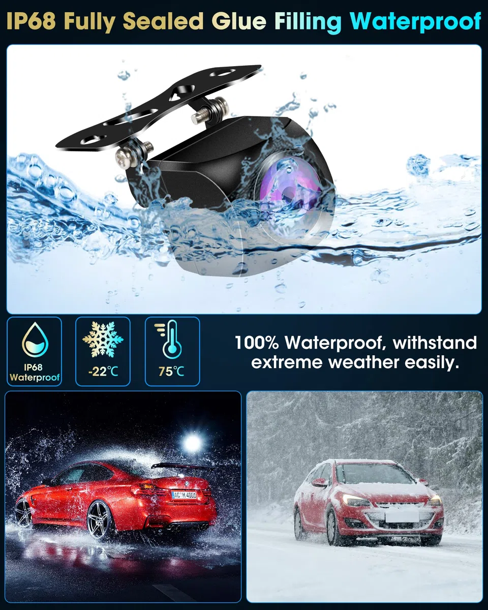 AHD 1080P Rückfahrkamera NTSC & PAL Auto Rückfahrkamera One-Key-Switch-8-Videosignalen Universal IP68 Wasserdicht Nachtsicht HD Auto Rückansicht Kamera für PKW, SUV, Wohnmobil, LKW [Bildrate 25fps]