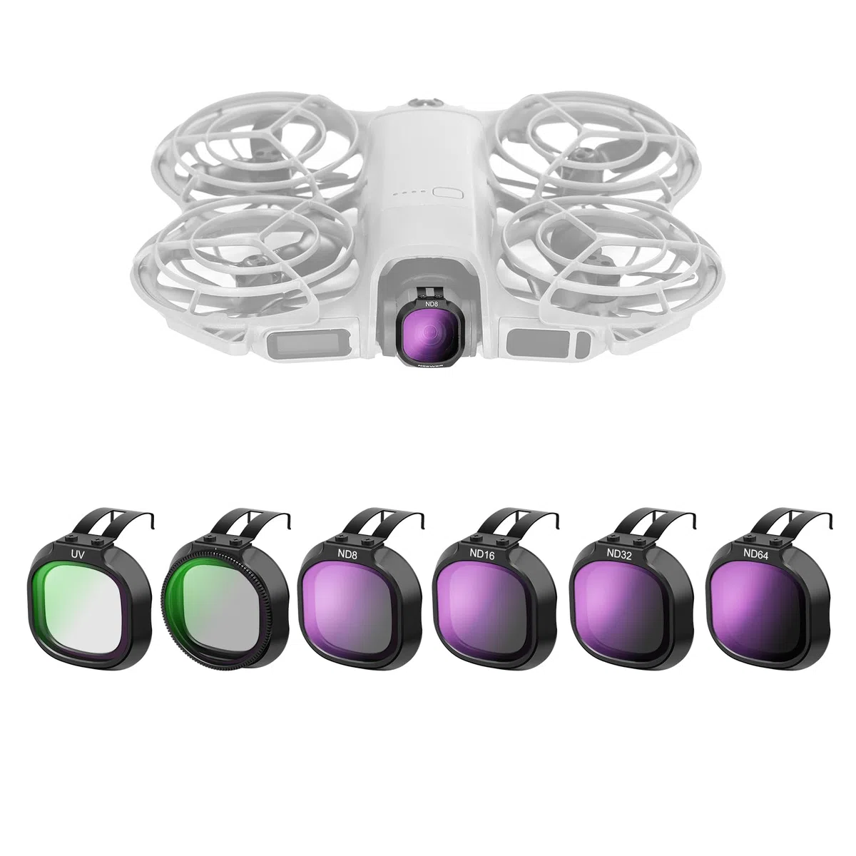 NEEWER UV + CPL + ND Filter Set kompatibel mit DJI NEO 2 nur, 6er Pack Snap On Zubehör Kit für Drohnen Kameraobjektive, Graufilter (ND8/16/32/64) zirkularer Polarisationsfilter Polfilter, FL-N71