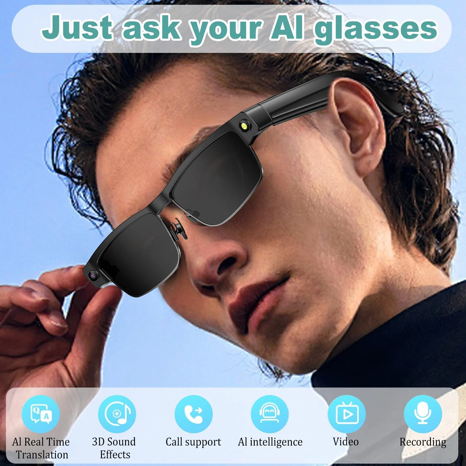 AI Smart Camera Brille, AI Glasses with 8MP Anti-Shake Photochromic Lenses HD 4K Video, Foto, BT-Anrufe, Simultanübersetzung, AI Objektidentifizierung, für Outdoor Radtouren Wandern Reisen