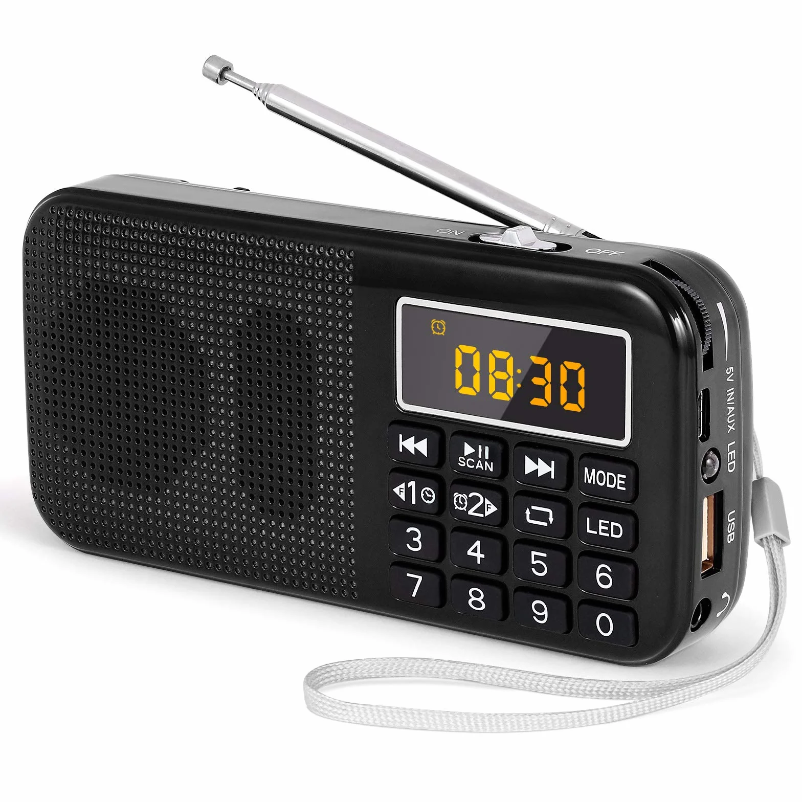 PRUNUS J-725 FM UKW Radio Klein, Digital Radio mit 3000mAh Wiederaufladbare Batterie, Kofferradio Tragbares Radios Wecker, USB/SD/TF/AUX-Player, Akku Radio mit Notlicht.(Schwarz)