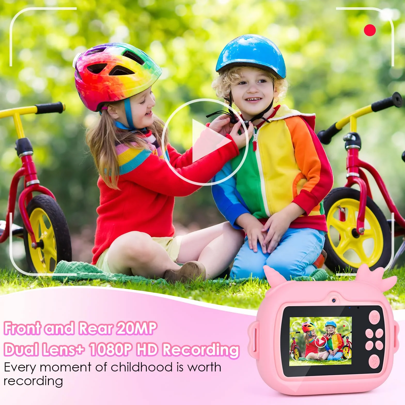 Sofortbildkamera, 2,4 Zoll (6,1 cm) Display, Digitalkamera für Kinder, Videokamera mit Druckpapier und Karte 32 GB farbige Stifte, Weihnachten, Geburtstag, Geschenk für Kinder 3 – 10 Jahre (Rosa)