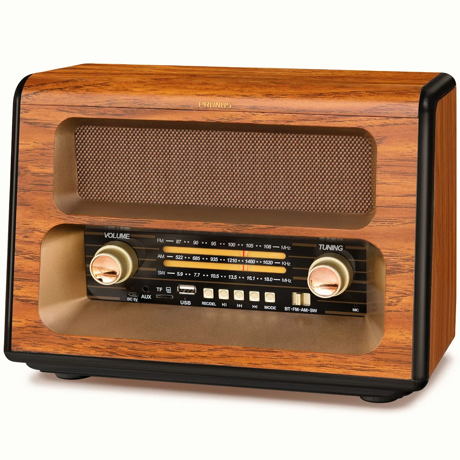 PRUNUS J-199 Retro Radio Bluetooth, AM/FM/SW Nostalgie Radio mit 3-Wege-Stromversorgung - Akku, Batterie oder Steckdose, unterstützt USB/TF