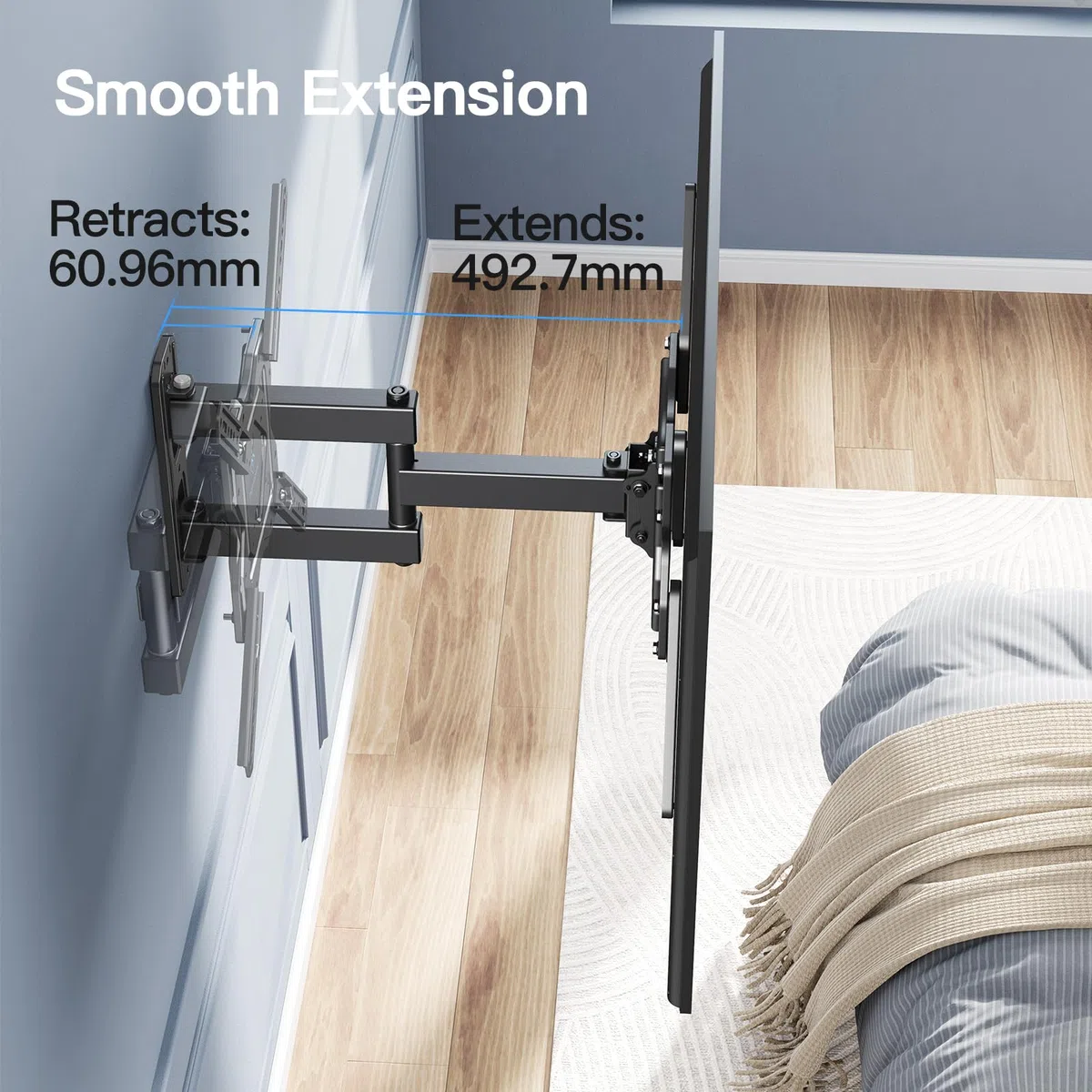PERLESMITH TV Wandhalterung Schwenkbar Neigbar Wandhalterung Fernseher für 26-60 Zoll Flach & Curved Fernseher oder Monitor bis zu 35kg, TV Halterung Max.VESA 400x400mm