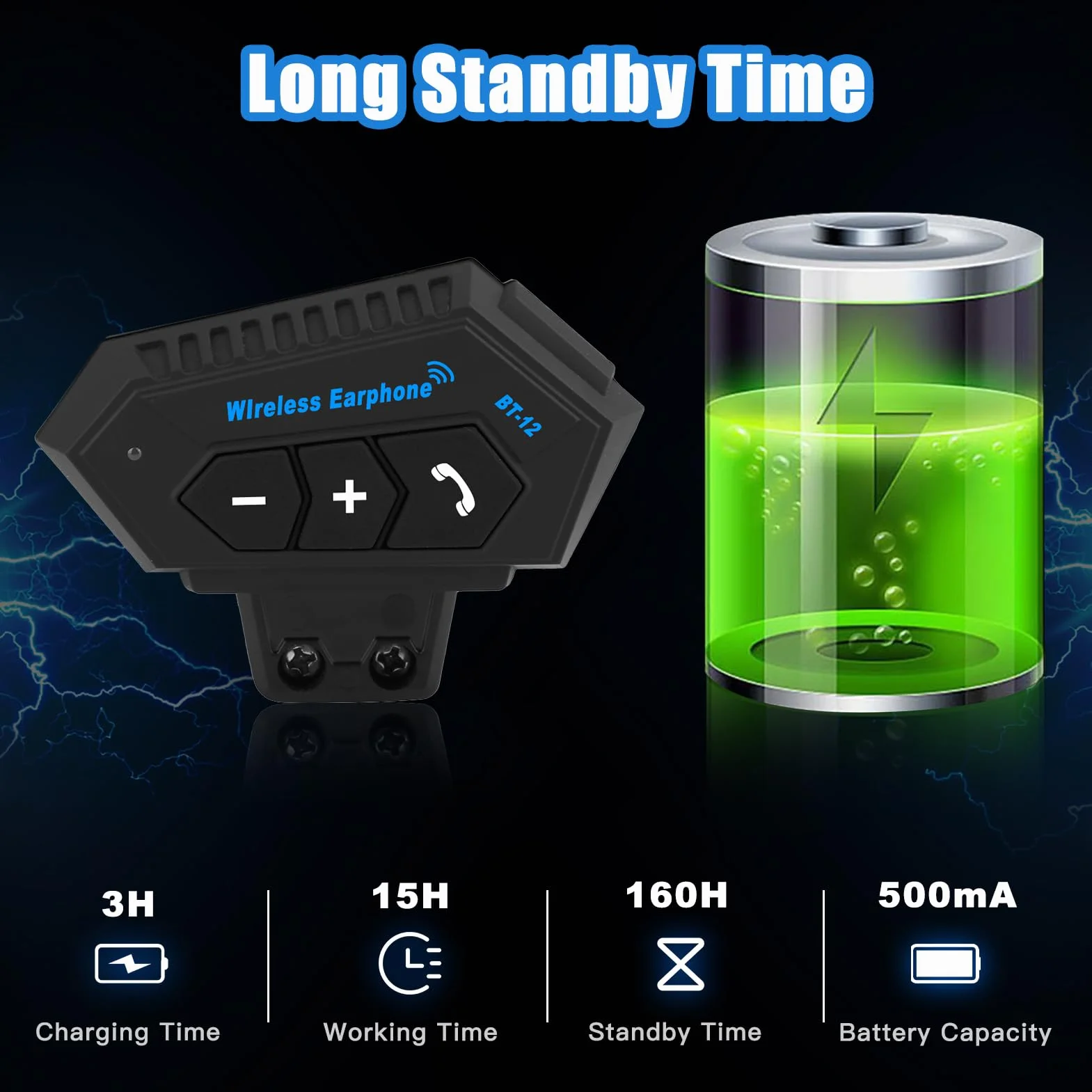 Helm-Headset, BT12 Motorrad Headset, Helm Bluetooth Headset Motorradhelm Headsets Bluetooth Kommunikationssystem für Lautsprecher Freisprechen, Musikanrufsteuerung