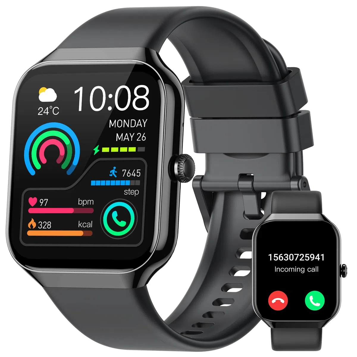 Smartwatch Herren Damen, 1.96" Fitnessuhr Herzfrequenz Schlafmonitor Schrittzähler Uhr Smart Watch, Bluetooth Anrufe, 113+Sportmodi Sportuhr, IP68 Wasserdicht Fitness Tracker für iOS Android Schwarz