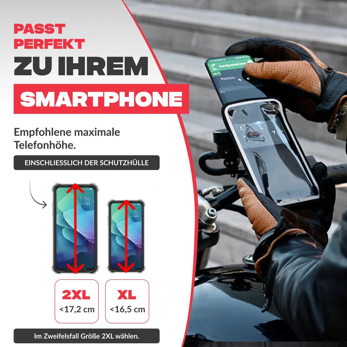 Shapeheart Handyhalterung für Motorradspiegel, abnehmbar & Weatherproof | Für alle Handys | Schraubbefestigung 8–17 mm | 1-Hand-Bedienung | Touchscreen | Dämpft Vibrationen | GPS, Roller, Scooter