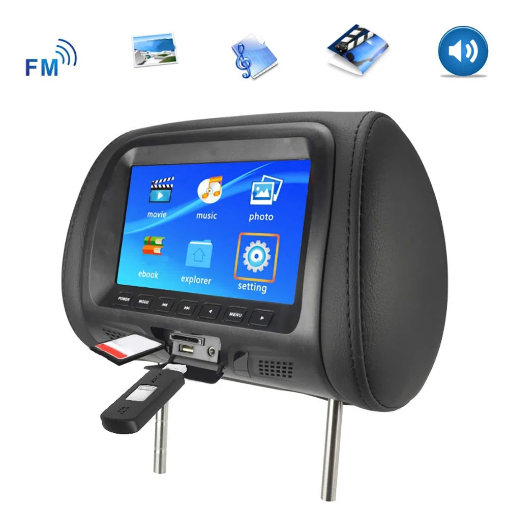 17,8 cm (7 Zoll) LCD-Bildschirm, Auto-Kopfstützen-Monitor mit USB-Anschluss, TF-Kartenschlitz, Multimedia-Unterhaltungs-Display-Bildschirme, unterstützt Foto/HD-Video/Musik/Radio, Schwarz