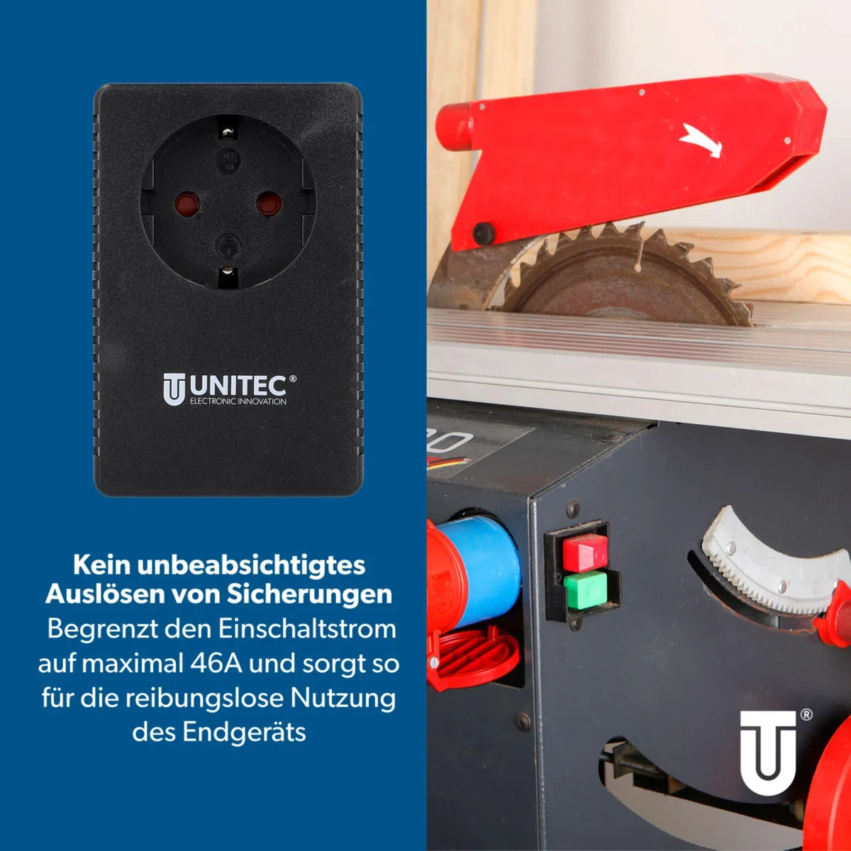 UNITEC Anlaufstrombegrenzer und Einschaltstrombegrenzer (230V ~/ 16A, Zwischenstecker, Strombegrenzer, Überspannungsschutz)