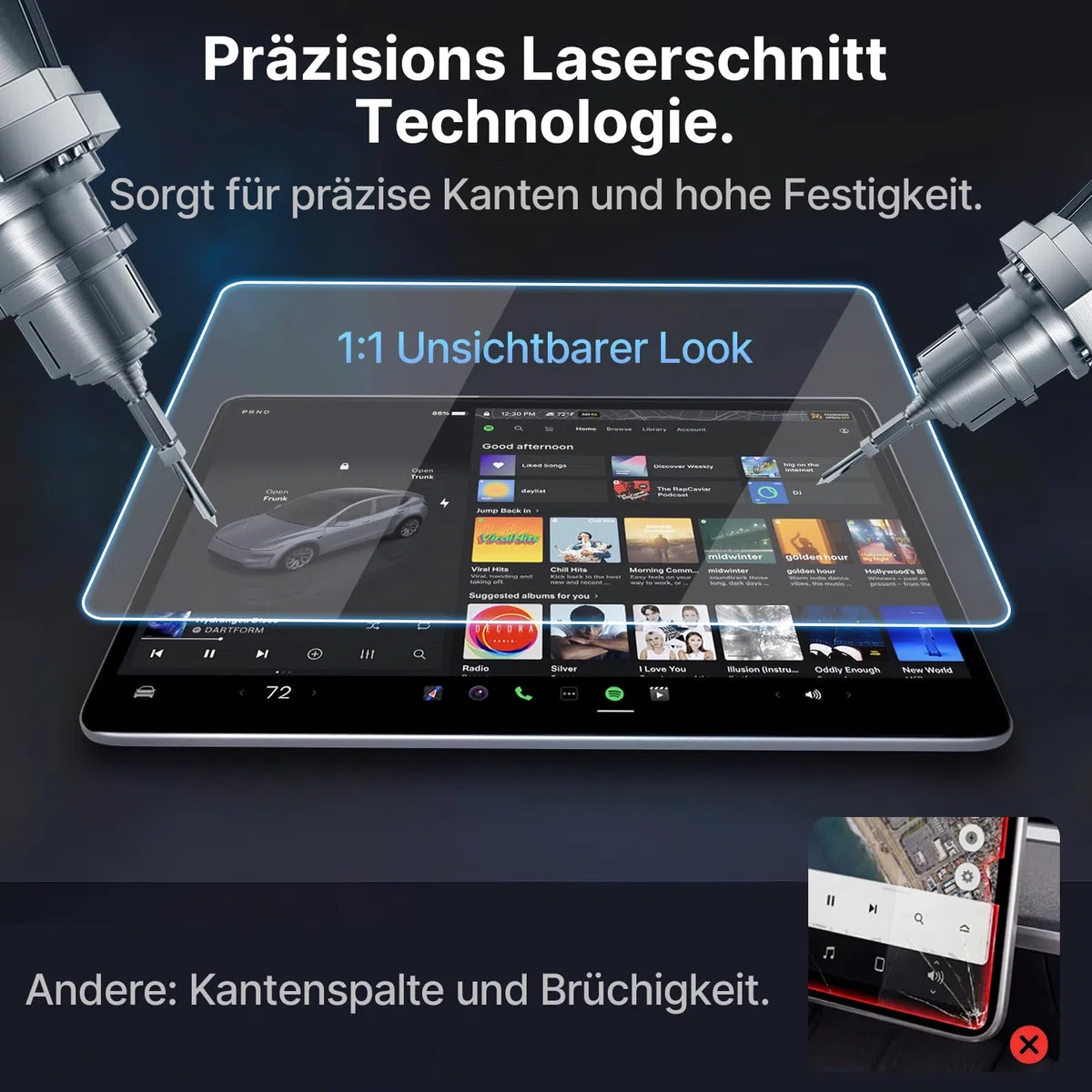 16 Zoll Displayschutzfolie für Tesla Model Y Juniper 2026 | 9H Hartglas, Anti-Fingerprint, Kratzfest, HD Mit Installationspaket