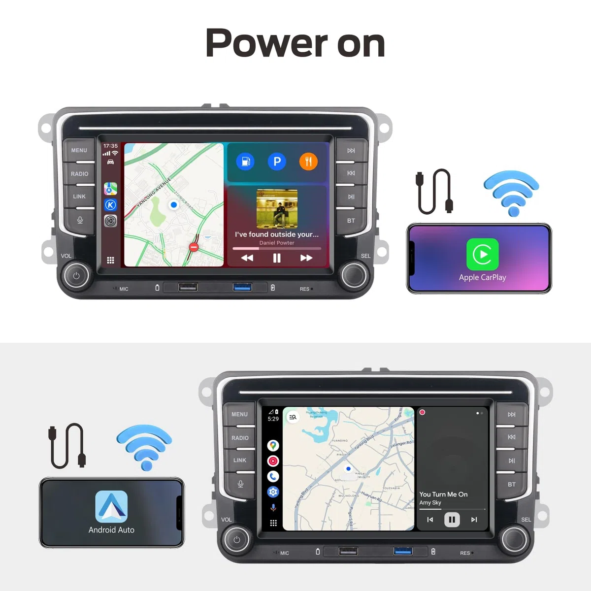 Spezialanschluss-Autoradio für VW Golf 5, 6, T5, Polo 6R, Passat mit Linux-System | Kabelloses CarPlay/Android Auto/Bluetooth/FM/AM/RDS/USB HiFi 100W