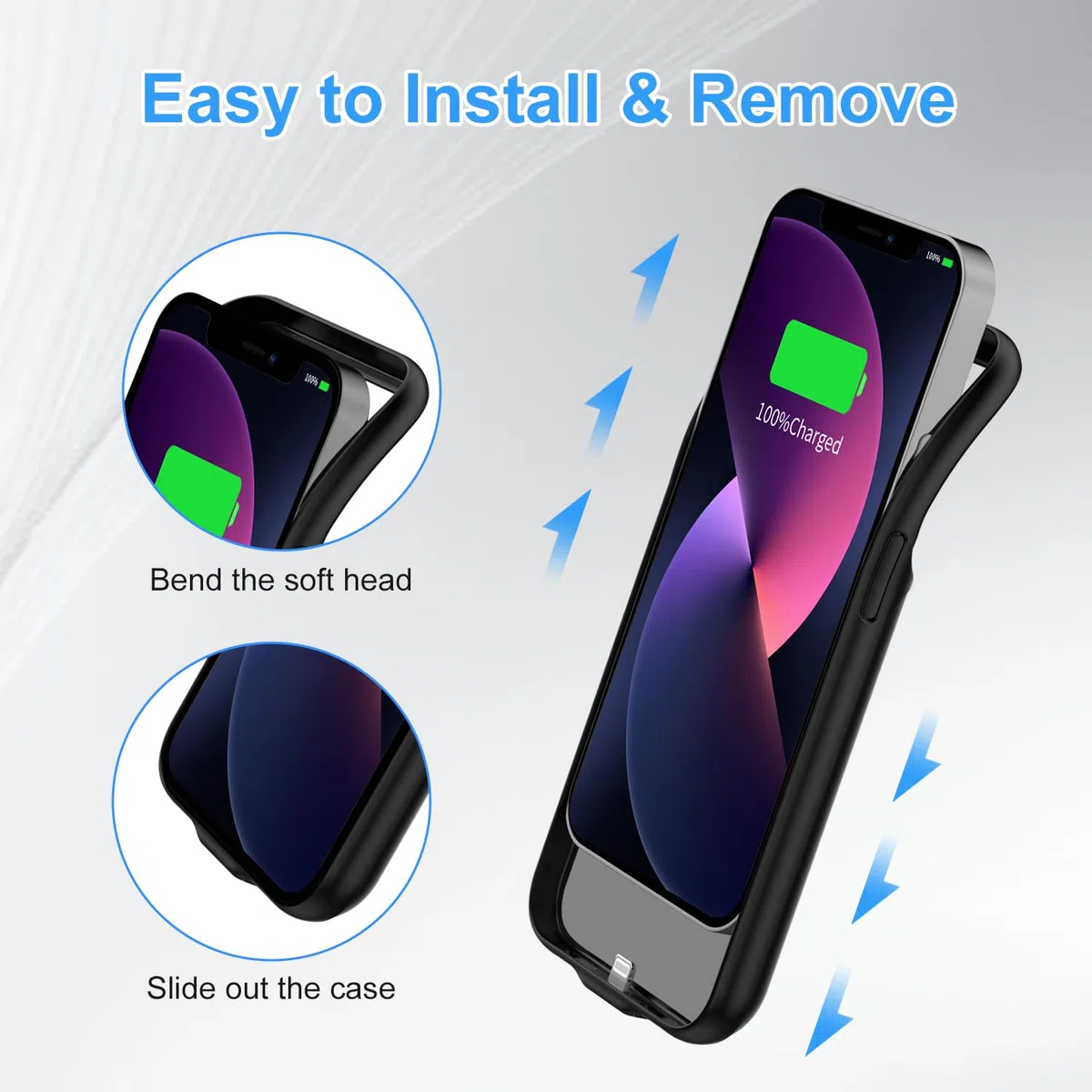 Akkuhülle für iPhone 13/13Pro/14, 13800 mAh Ultradünne Schutzhülle Ladehülle