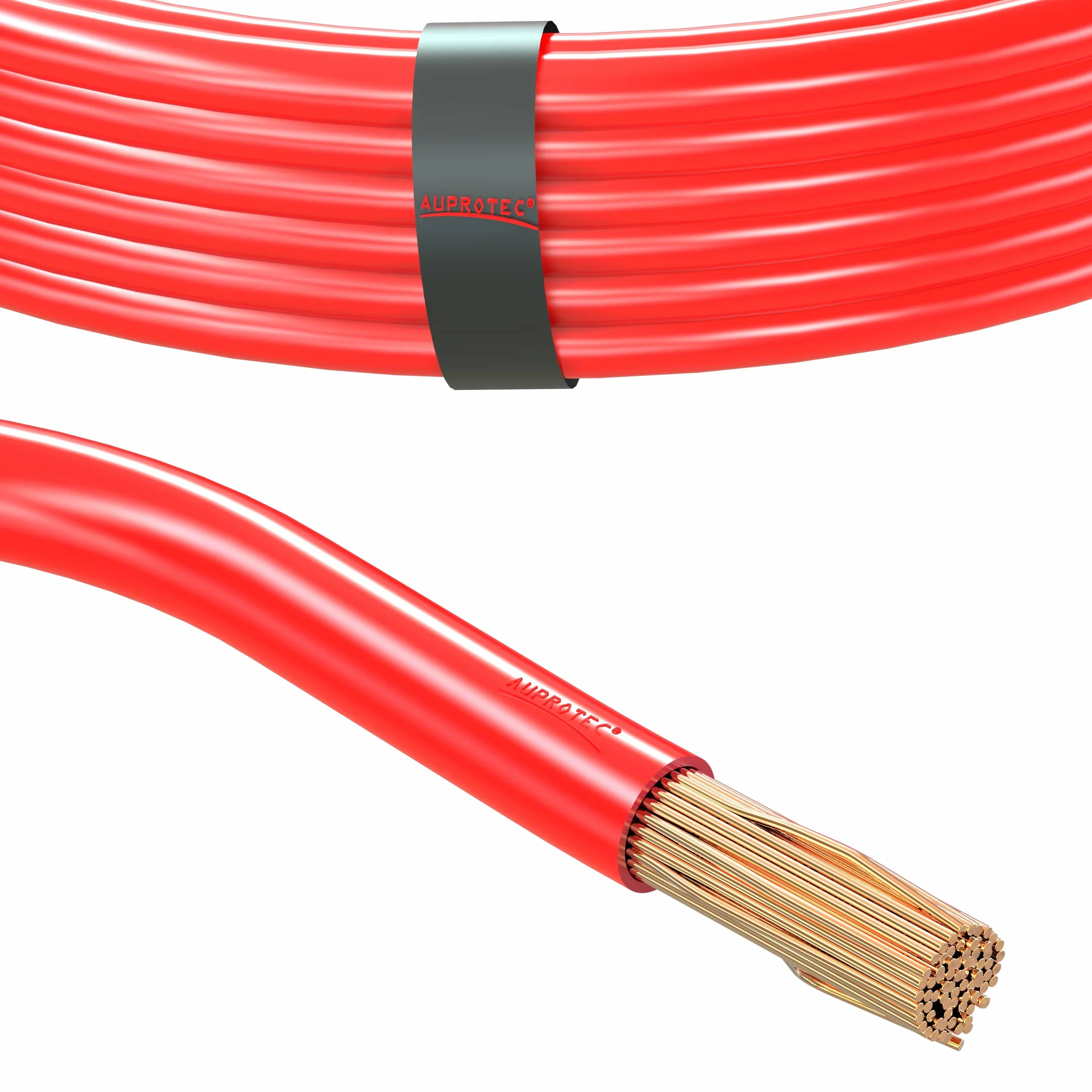 AUPROTEC 5m Fahrzeugleitung 10,0 mm² FLY Batteriekabel Stromkabel Massekabel, Farbe rot