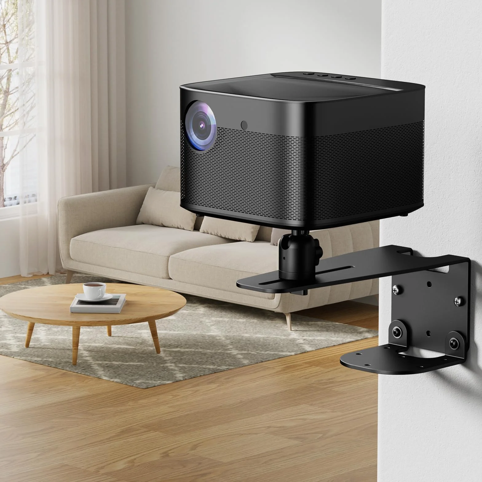 PUTORSEN Projektor Wandhalterung – Beamer Decken- und Wandhalterung Halter mit 1/4-Zoll Gewinde, bis 10 kg (Wand) / 6 kg (Decke), 360° drehbar & 12 cm verstellbar für Heimkino, Büro, Beamer Zubehör