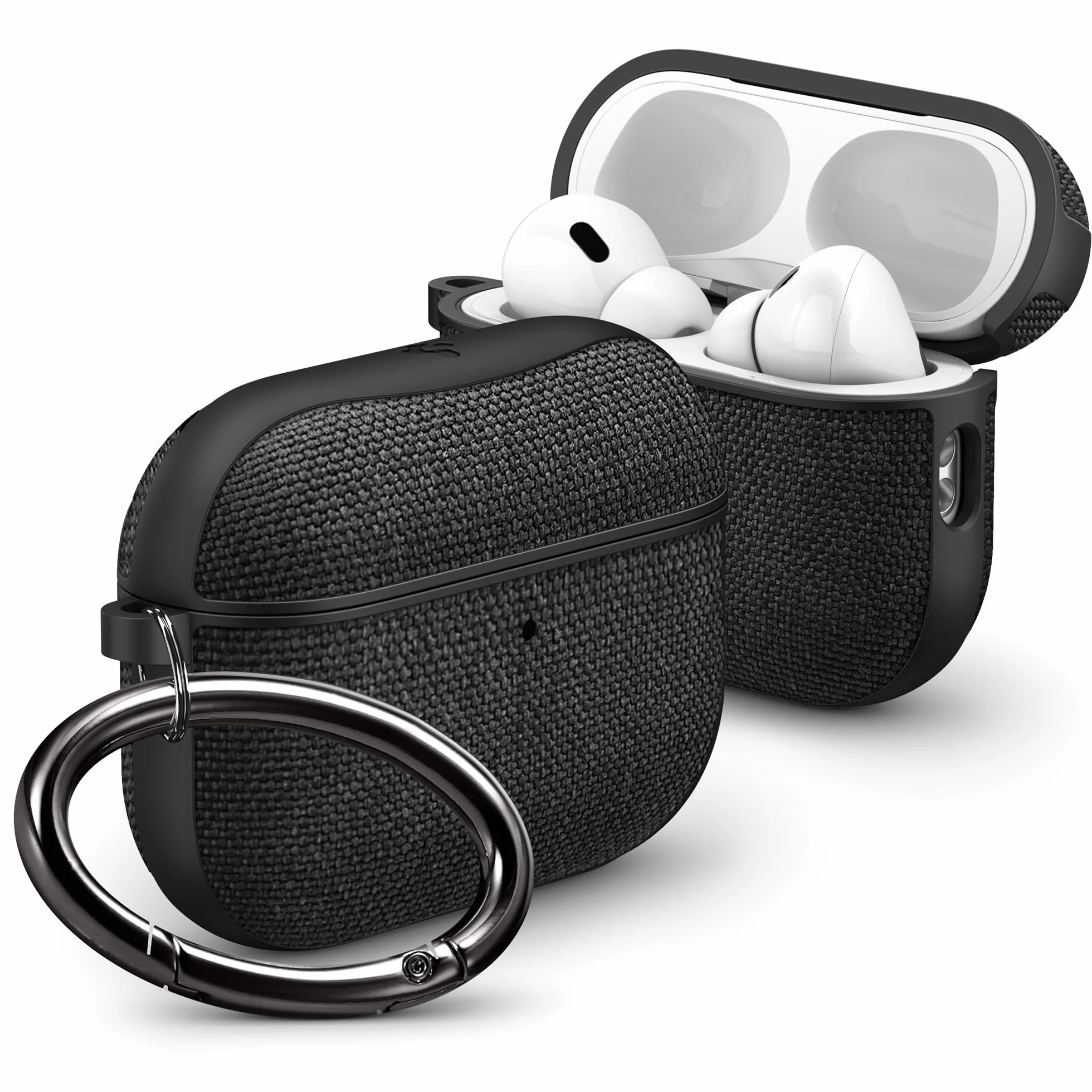Spigen Urban Fit Hülle für AirPods Pro 3. Generation (2025), Schutzhülle aus Nylon und PC mit Karabiner - Schwarz