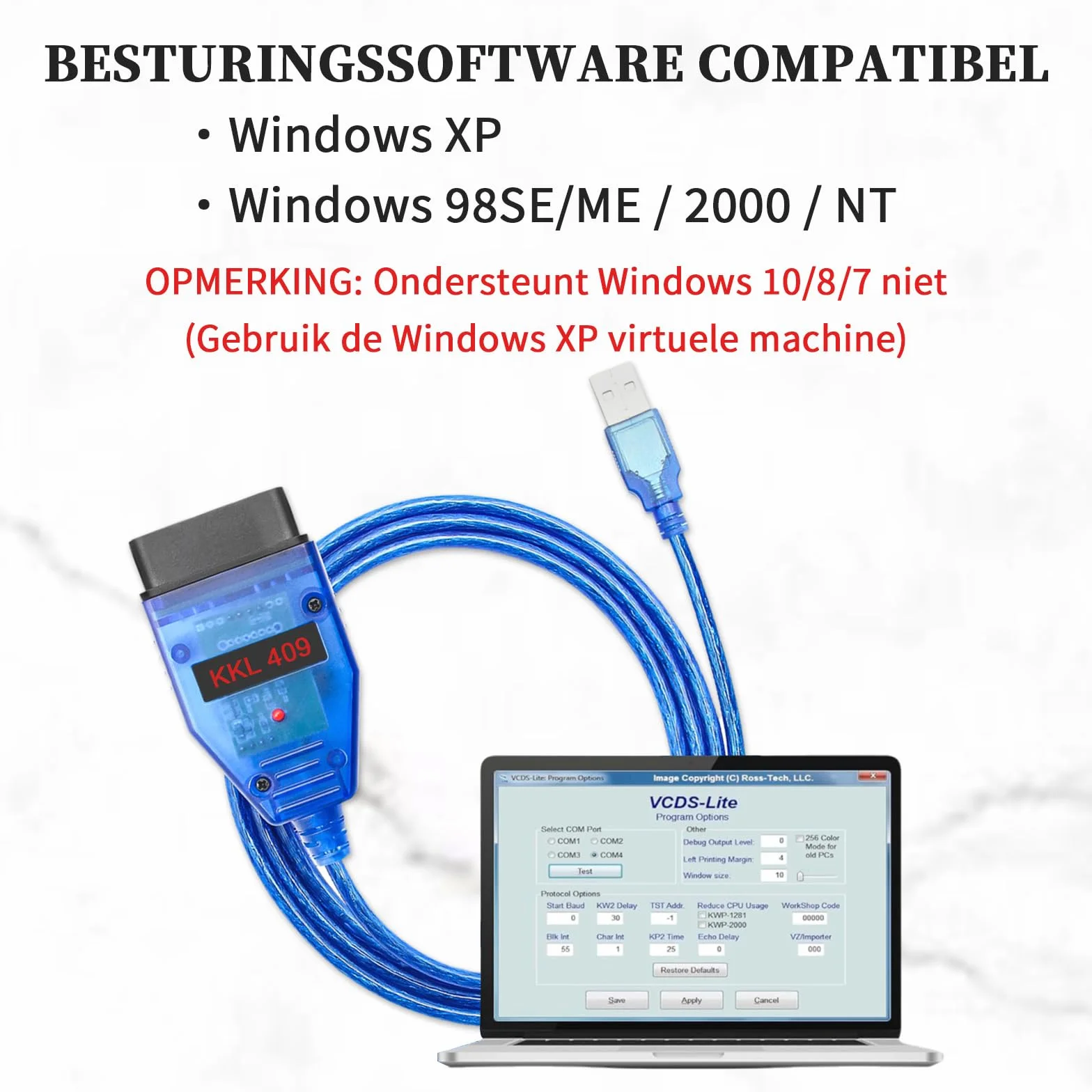 KKL 409.1 Diagnosekabel mit Original-FTDI-FT232RL-Chip,kompatibel mit V-vv, Audi, Seat,Volk-s,Skoda Fahrzeugen von 1996-2009,KKL 409 OBD2-USB-Kabel für V A G-COM-Software unter Windows XP
