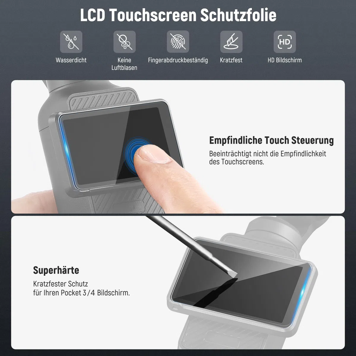 NEEWER Variables ND 2-32 & 64-512 Set kompatibel mit DJI Osmo Pocket 3 / Pocket 4 / Xtra Muse, Neutraldichtefilter für Action Kameras mit begrenzter Blendenstufe & 2 Displayschutzfolien als Zubehör