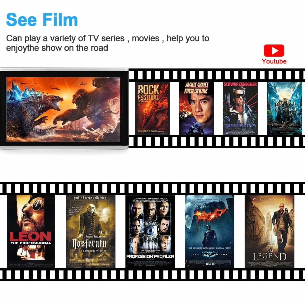Auto-Kopfstütze WiFi-Videoplayer, Android 9.0 Auto-Rücksitz-TV-Monitore mit Montagehalterung, IPS-Touchscreen-Multimedia-Monitor, Auto-TV, 1080P HD-Video unterstützen, 10.1''