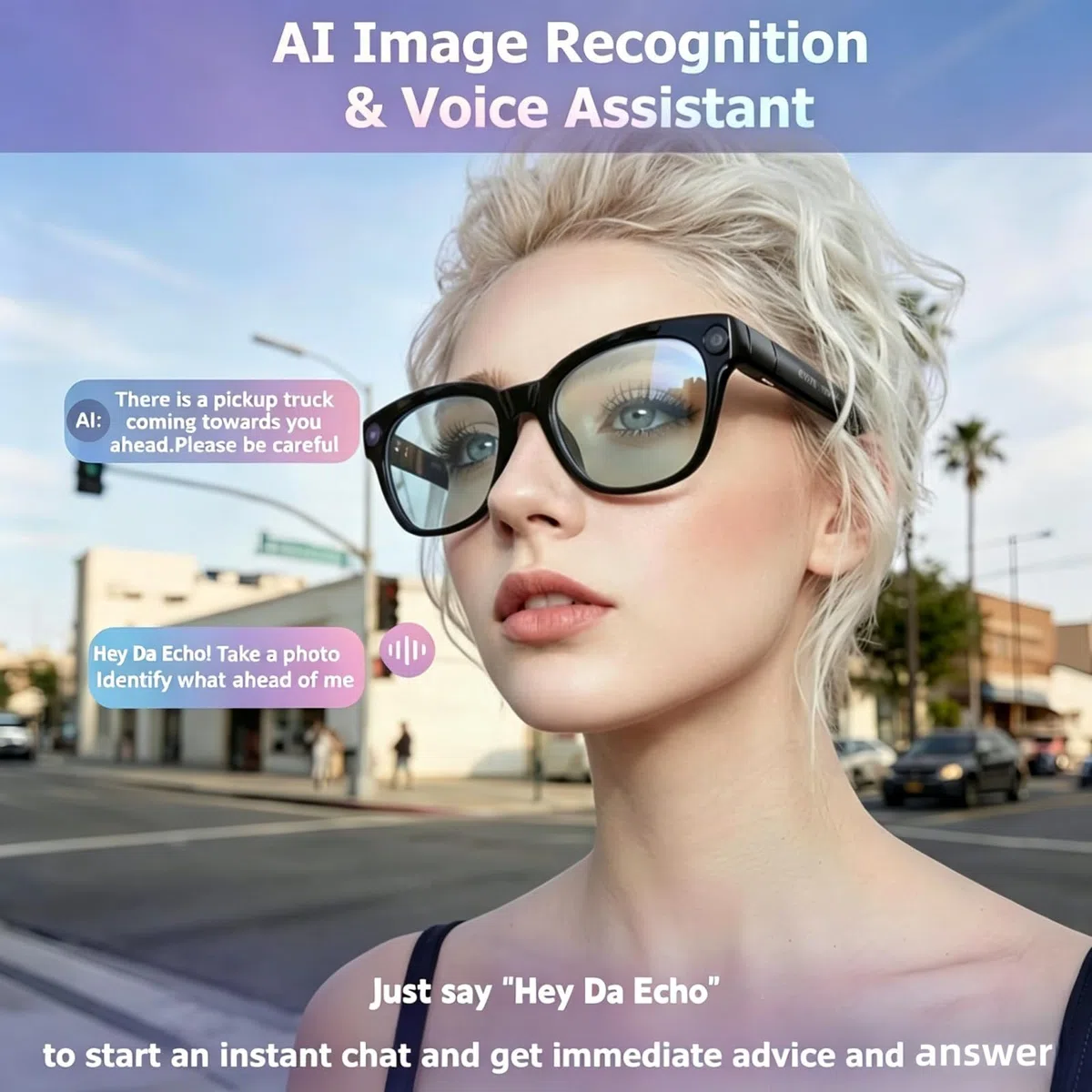Smart Brille mit Kamera und Bluetooth, 800W HD Kamera, Open-Ear Audio Videoaufnahme Übersetzung KI-Brille mit elastischem Rahmen für Männer & Frauen, 300mAh Akku für Reisen, Laufen, Vlog, Meetings