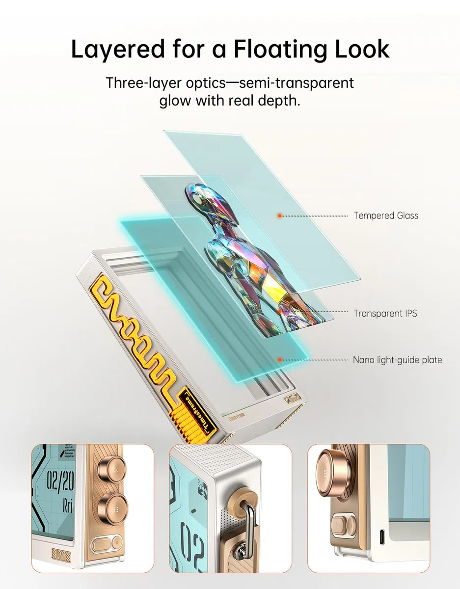 Divoom Times Frame Digitaler Bilderrahmen 10.1 Zoll 64GB Speicher IPS HD 1280x800 Transparent
