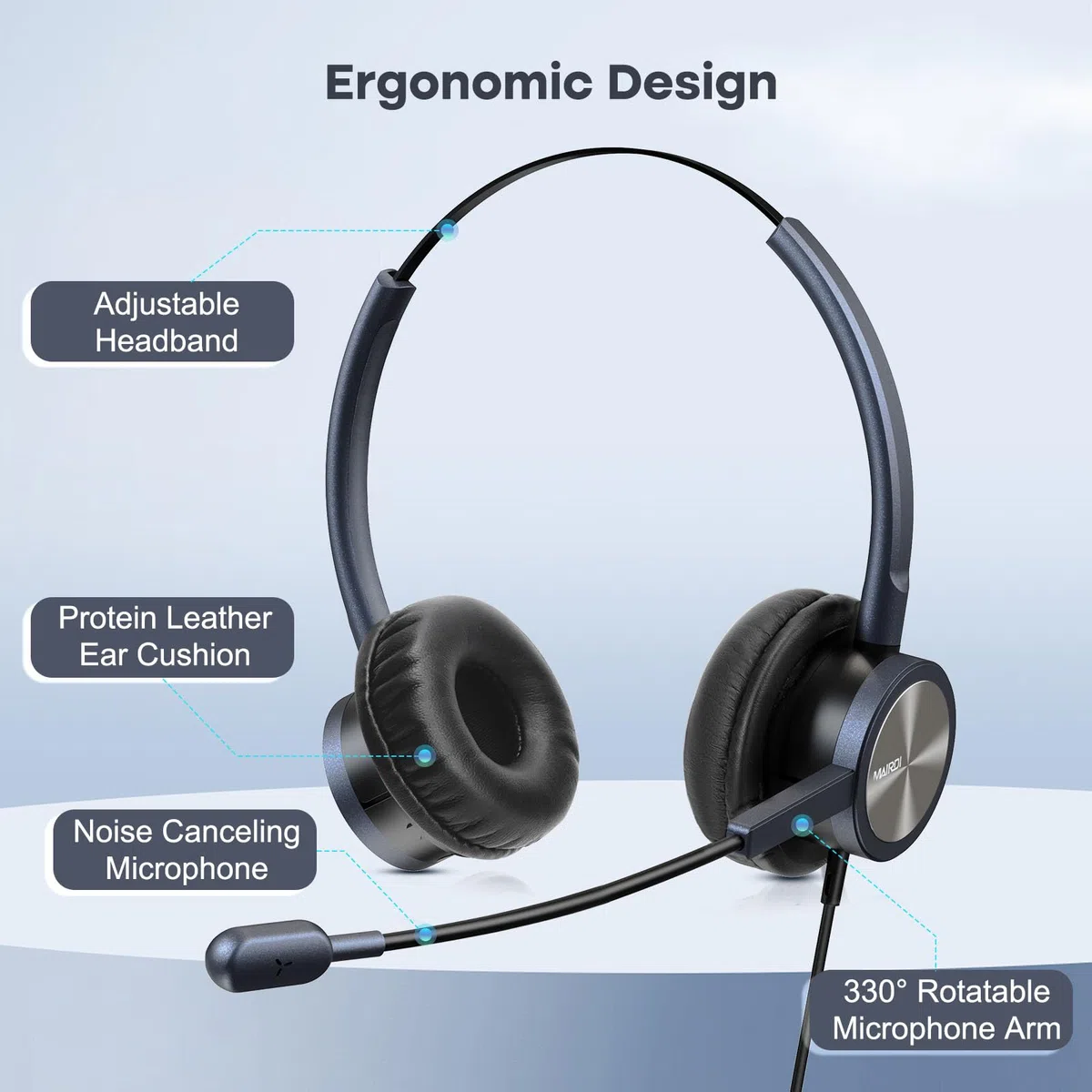 Mairdi Telefon Headset mit 2 5mm Klinke, Dual CallCenter Festnetztelefone Kopfhörer mit Mikrofon Noise Cancelling für Panasonic Cisco SPA Siemens Gigaset Grandstream Polycom DECT Schnurlostelefon