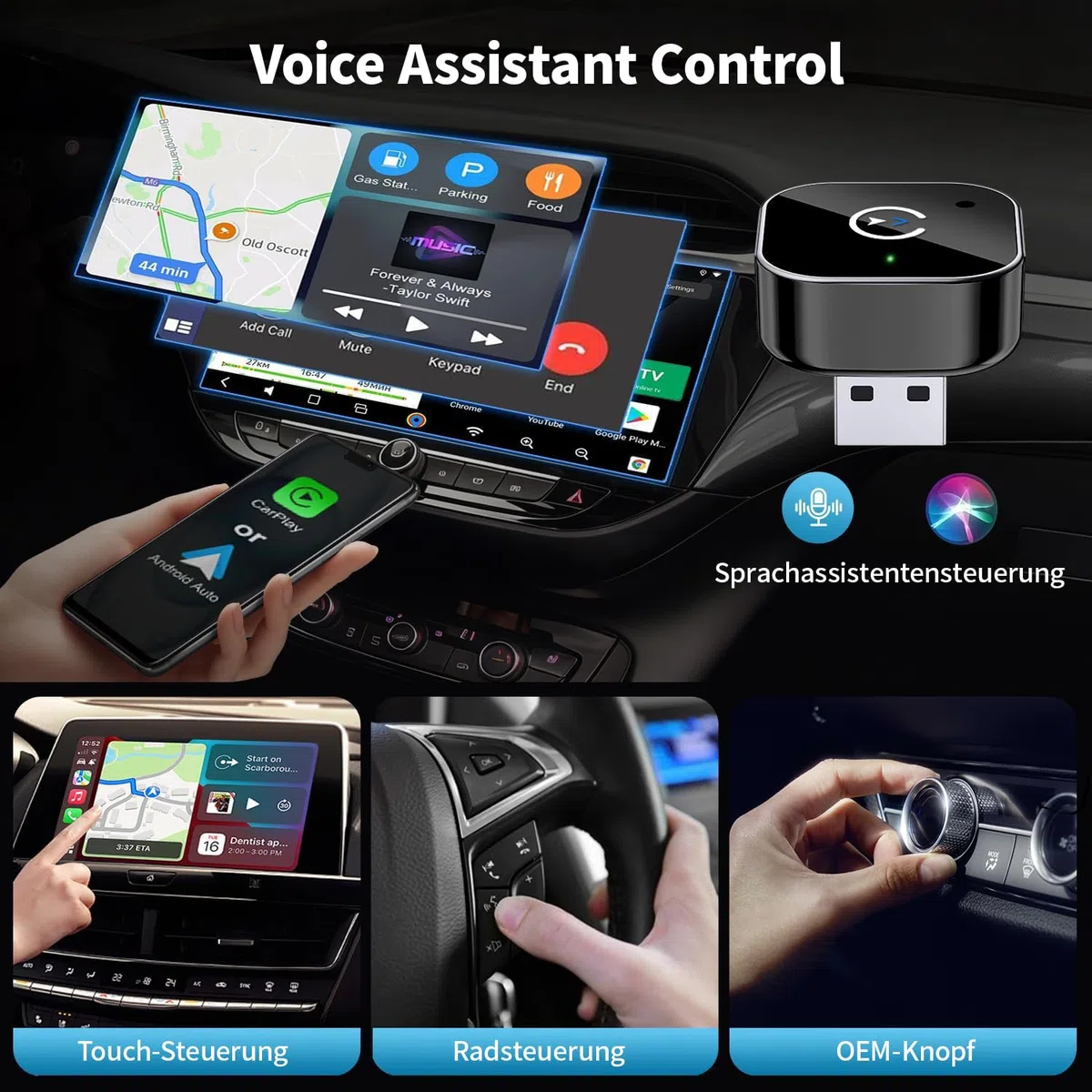 2025 Upgraded Wireless CarPlay Adapter – Bluetooth 5.3 & WiFi 6, Plug & Play USB-A mit USB-C Adapterkabel, stabile kabellose Verbindung ohne Verzögerung, kompatibel mit iPhone Android