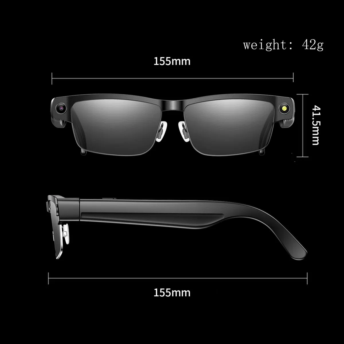 AI Smart Bluetooth-Brille mit Kamera - 8MP HD/1200P stabilisiertes Video/Foto | Echtzeit-Übersetzung | Anrufe & Musik | Sprachsteuerung für Outdoor & Reisen - Sonnenbrille