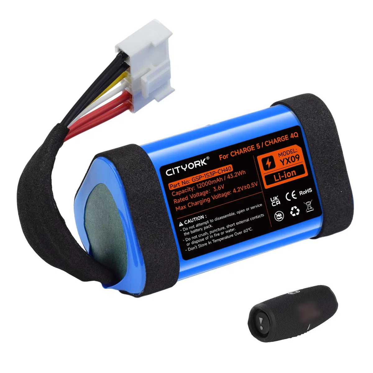 3.6V/12000mAh Ersatz Akku für JBL Charge 5, für JBL Charge 5 Wireless Bluetooth-Lautsprecher, Part No. GSP-1S3P-CH40 GSP-1S3P-CH4A GSP-1S3P-CH4D Battery (Nicht kompatibel mit JBL Charge 4
