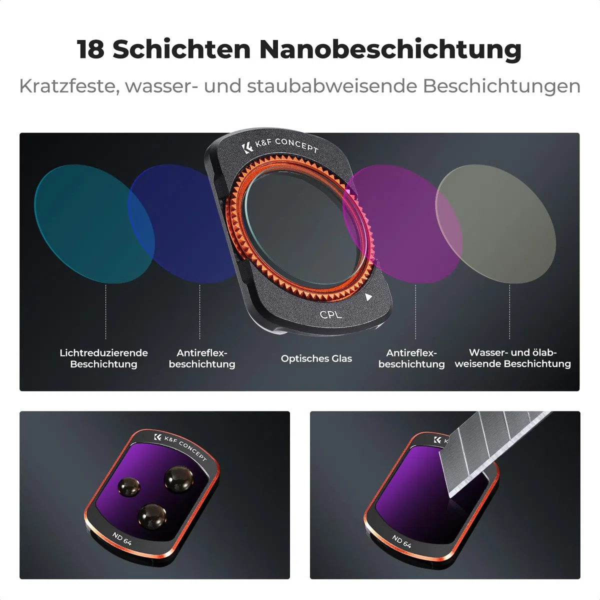 K&F CONCEPT FD161 magnetisches ND Filter Set, kompatibel mit DJI Osmo Pocket 3/4, 4er Pack, CPL Filter, ND16, ND64, ND512 Filter, Osmo Pocket 3 Zubehör, Osmo Pocket 4 Zubehör(Aluminiumrahmen)