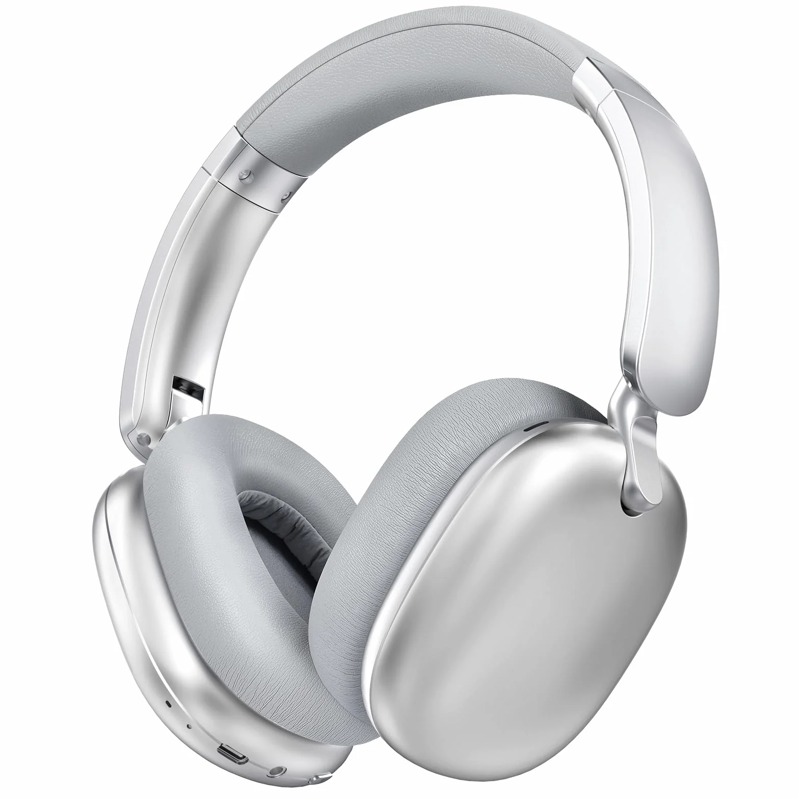 C6 Aktive Noise-Cancelling-Kopfhörer, Drahtlose Over-Ear Bluetooth-Kopfhörer, 60 Stunden Spielzeit, Leichtgewicht Faltbare Deep Bass Komfort-Ohrpolster Headset mit Mikrofon für iPad/PC Silber