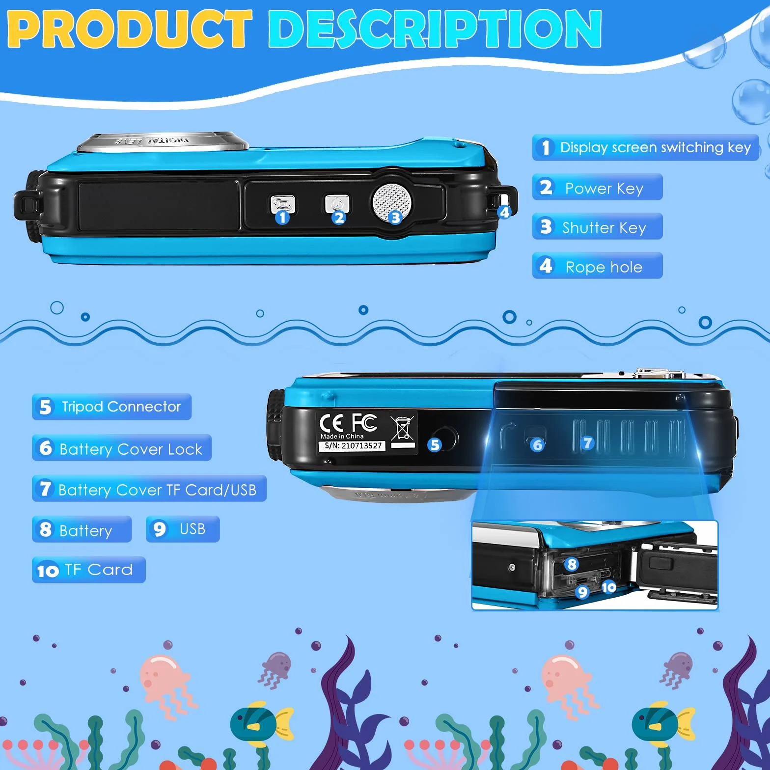 Unterwasserkamera, Full HD 2.7K 24MP wasserdichte Digitalkamera, 10FT wasserdichte Kompaktkamera,16X Digitalzoom Autofocus, Anti-Shake Digitalkamera für Kinder Teenager Anfänger