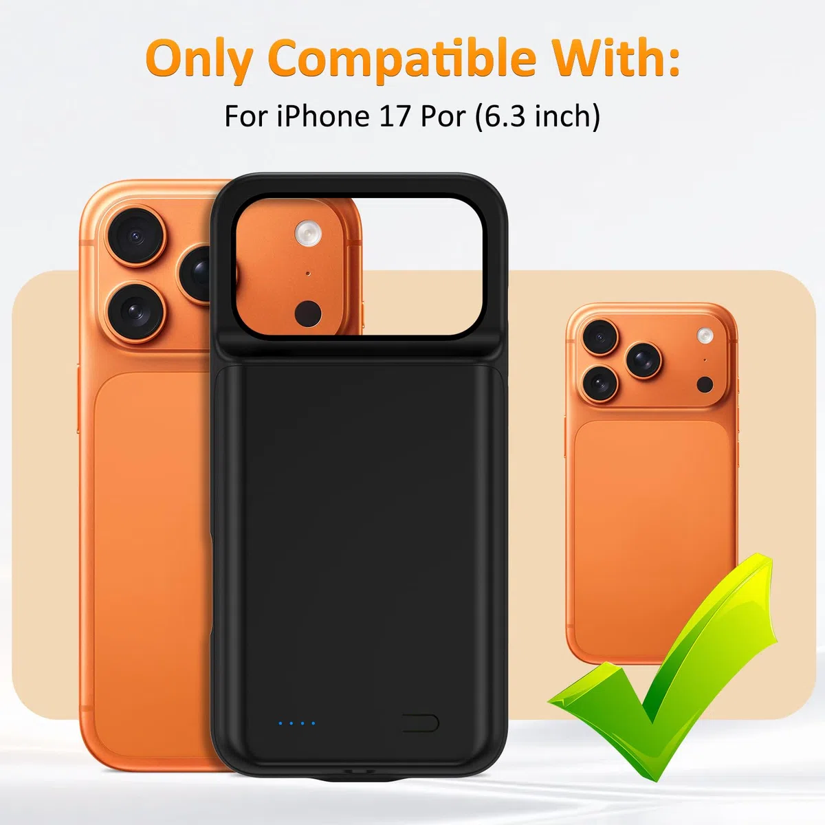 Akkuhülle für iPhone 17 Pro(6.3"), 8500mAh Tragbares Ladegerät Ultradünn Erweiterter Akku Hülle Telefonladegerät und Schutzhülle mit Ladefunktion für iPhone 17 Pro- Schwarz