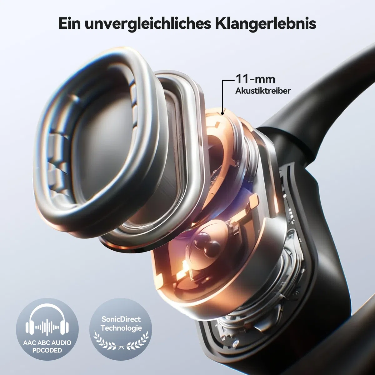 TECKNET Open-Ear Kopfhörer, Bluetooth Knochenschall Kopfhörer Kabellos, 60 Stunden Spielzeit und Schnellladung, IP68 Wasserdicht, Leicht Sport Kopfhörer Kabellose Mit Tragekoffer