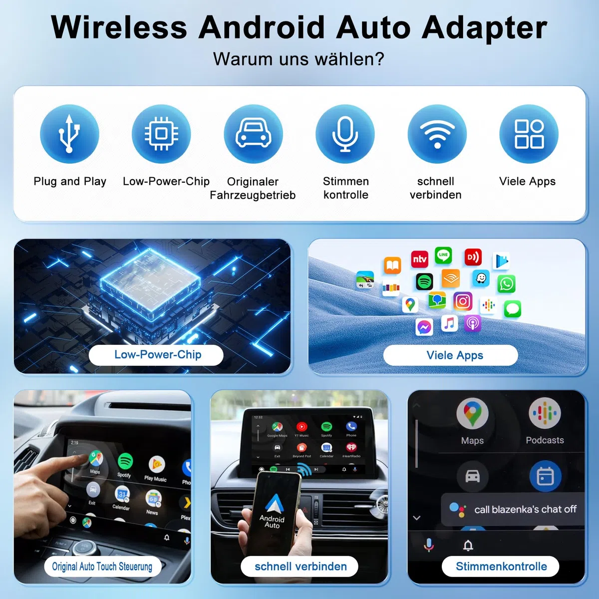 Android Auto Wireless Adapter, Android Auto Adapter Konvertieren Sie Verkabeltes Android Auto zu Wireless, Kompatibel mit Android Phone 11.0 und Höher, für Autos ab 2017