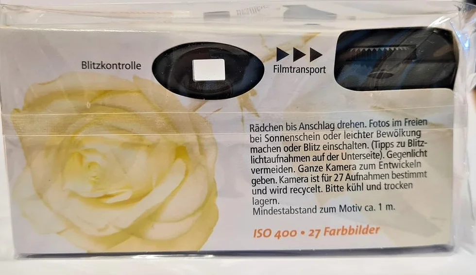 2X 1A PHOTO PORST Einwegkamera Edition gelbe Hochzeitsrose, mit Blitz, Batterien und Film (2er Pack, je 27 Aufnahmen)