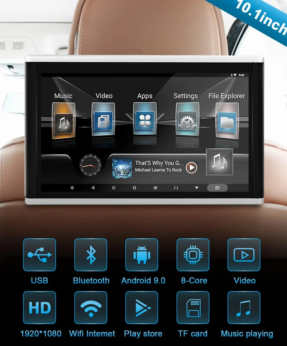 Auto-Kopfstützen-Videoplayer - 11,6-Zoll-4K-Universal-Auto-Tablet, Multimedia-Player-Rücksitz-Unterhaltungssystem 1+16G, Autovideo für Android 9.0, Unterstützung Mehrerer Sprachen