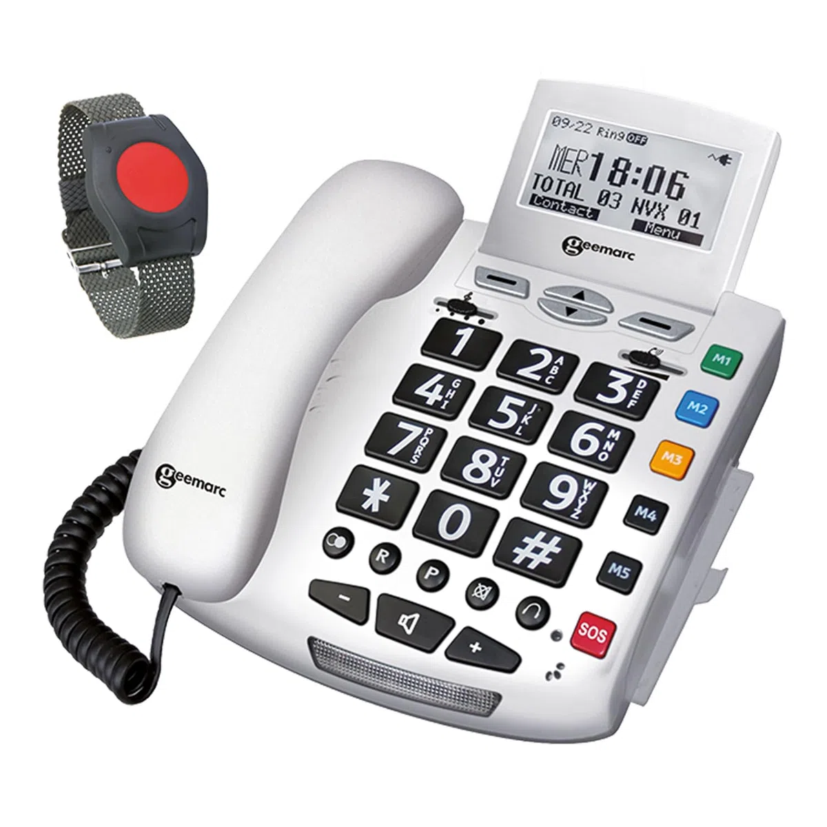 ELDAT Fon Alarm APF03: Notruftelefon für Senioren mit Notruf Sender(n), schnurgebundenes Festnetztelefon mit Notrufknopf, Hausnotruf Seniorentelefon