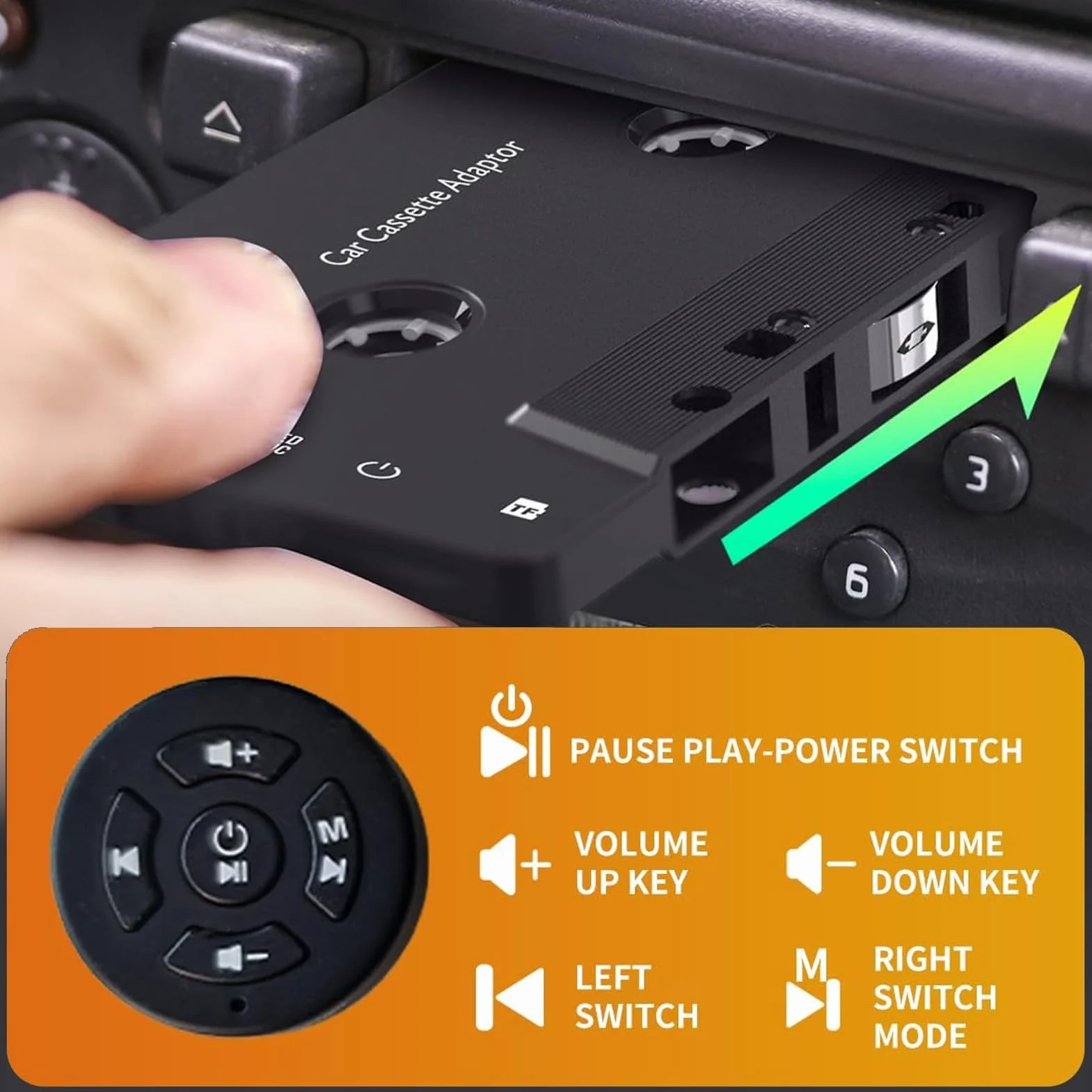 Tosuny Bluetooth Kassettenadapter für Autos mit Lenkradfernbedienung – kabelloser Kassettenrekorder mit BT 5.4 Empfänger, Freisprechen und Musik Streaming vom Smartphone/SD Karte